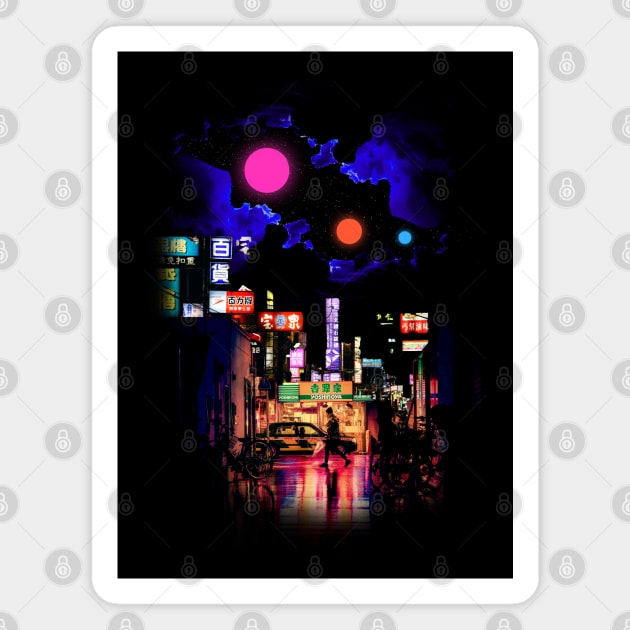 Neon city lights Magnet by Swadeillustrations